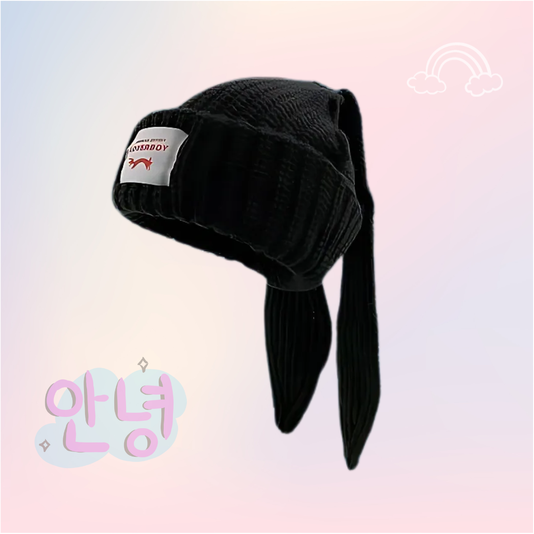 Gorro tejido de punto orejas largas de conejo unisex otoño invierno