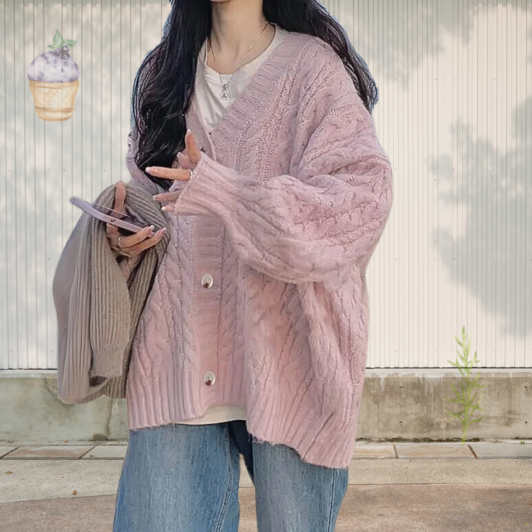 Chaleco de hombros caídos manga larga oversize estilo coreano